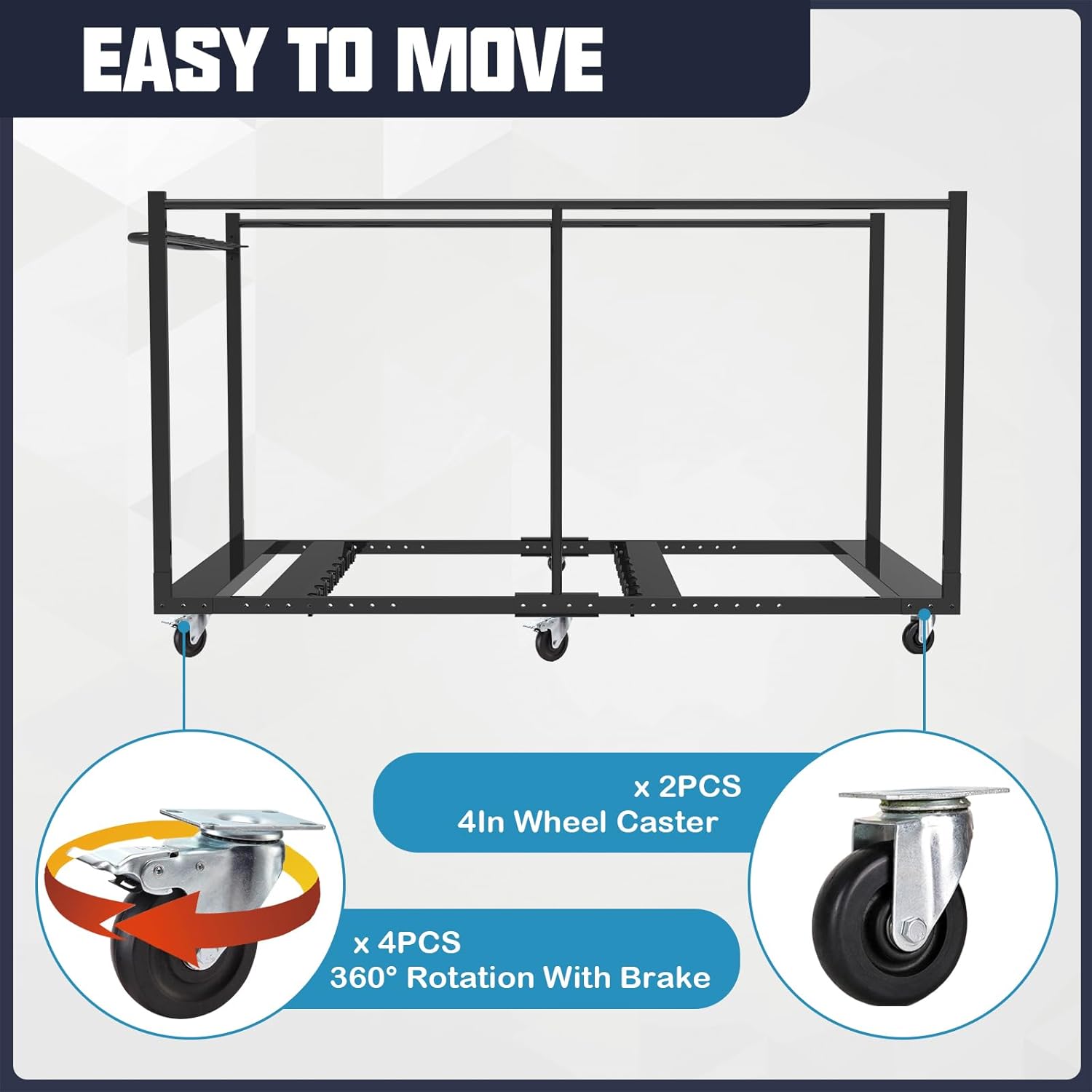 Carrito de mesa plegable, carrito de mesa plegable de 79 pulgadas de largo x 33 pulgadas de ancho x 39 pulgadas de alto con 6 ruedas para diferentes