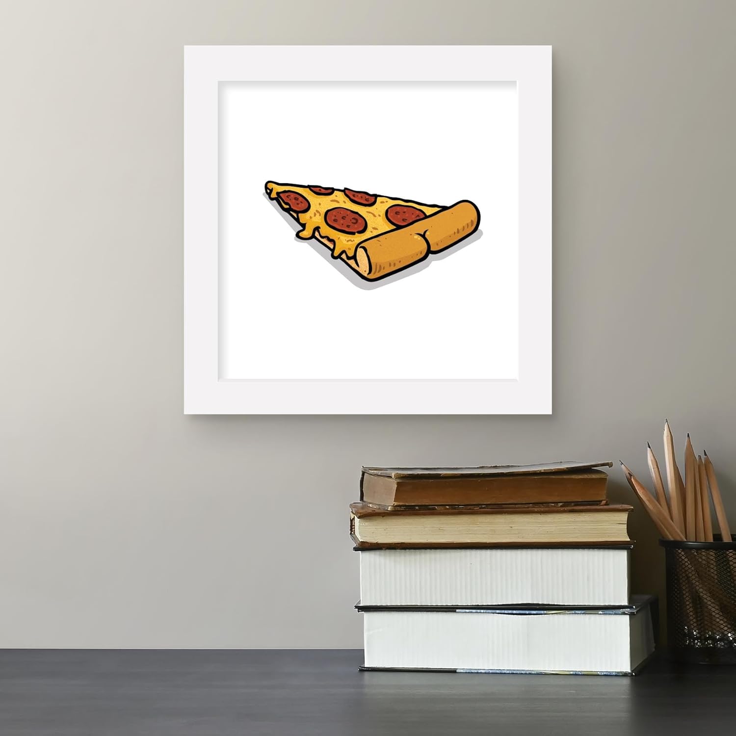 Trends International Gallery Pops Brian Cook Butts On Things – Póster de pared de pizza, 12.00 x 12.00 pulgadas, versión de marco blanco