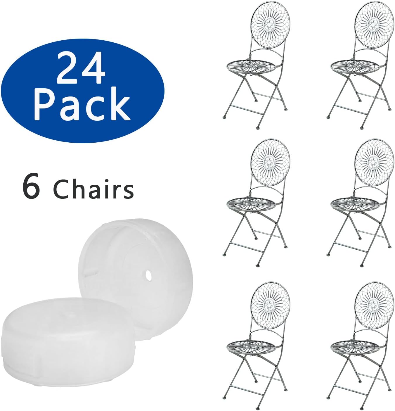 Paquete de 24 protectores de suelo de hierro forjado de 1.25 pulgadas para muebles de patio, patas de silla al aire libre, transparentes..