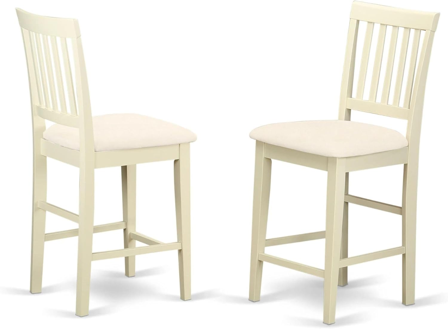 East West Furniture Vernon – Taburete de tela de lino con altura de pub de madera, juego de 2, VNS-WHI-C