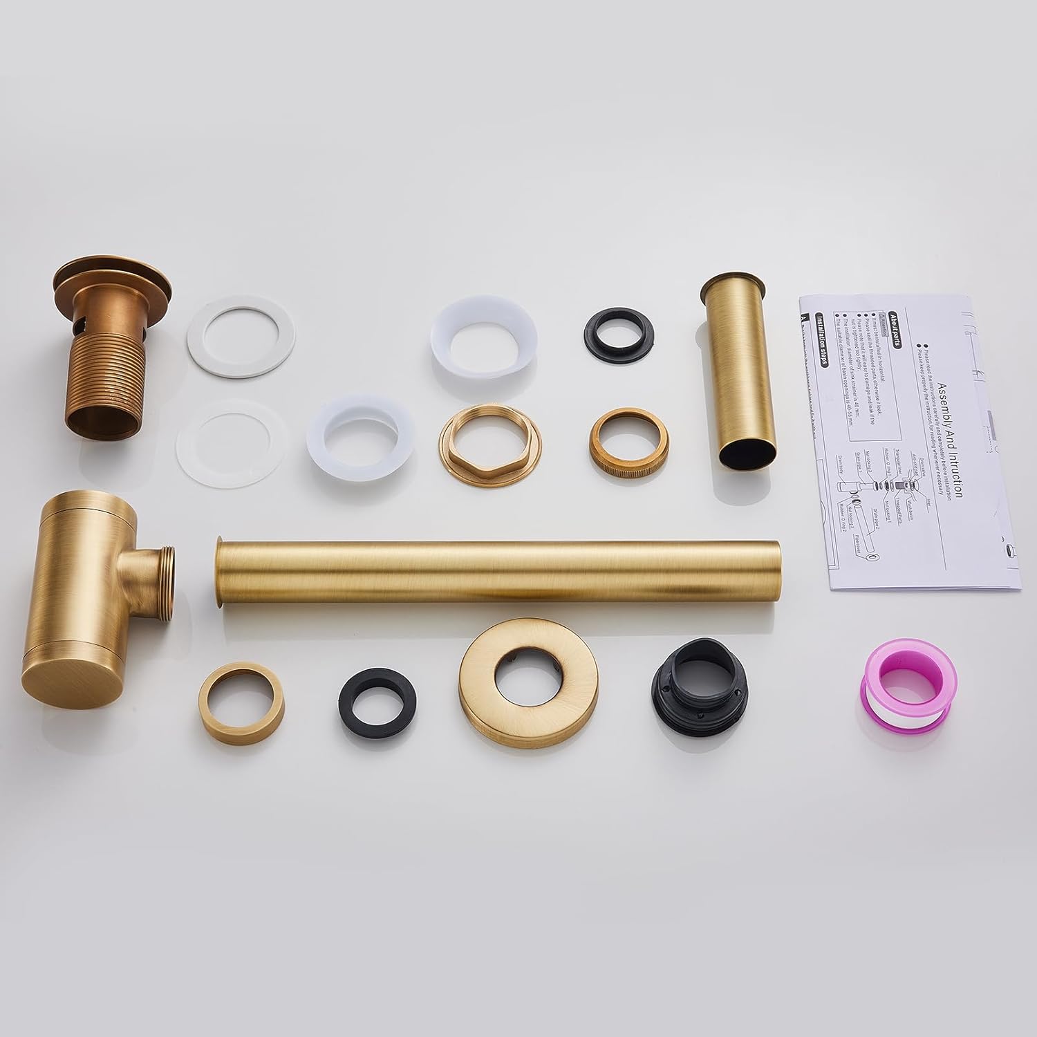 Trampa ajustable de latón macizo para botellas de 1-14 con tapón de drenaje de desbordamiento, juego completo de trampa en P para fregadero de baño,