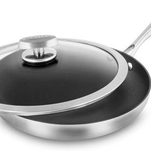 Scanpan Sartén CX+ de 11 pulgadas con tapa de cristal, antiadherente Stratanium Plus, acero inoxidable de 5 capas Scanpan Sartén CX+ de 11 pulgadas con tapa de cristal, antiadherente Stratanium Plus, acero inoxidable de 5 capas