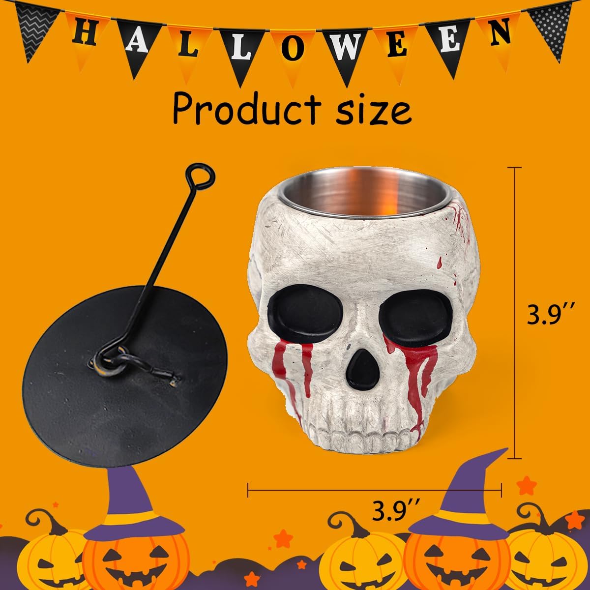 Cuenco para hoguera de mesa  Calavera de Halloween, decoración de fogata de alcohol con calavera, hormigón, chimenea, decoración interior y