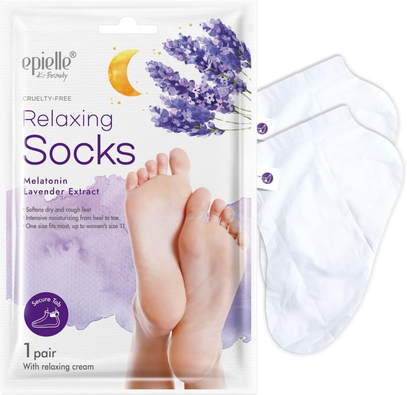 New Epielle – Mascarillas relajantes para pies (calcetines de 6 unidades) melatonina + extracto de lavanda, hidratación profunda, 100% veganas y