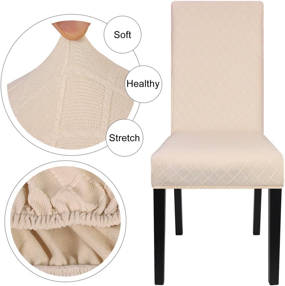 laamei Paquete de 6 fundas de jacquard para sillas de comedor, fundas elásticas para sillas de cocina, color beige, lavables, fundas extraíbles para