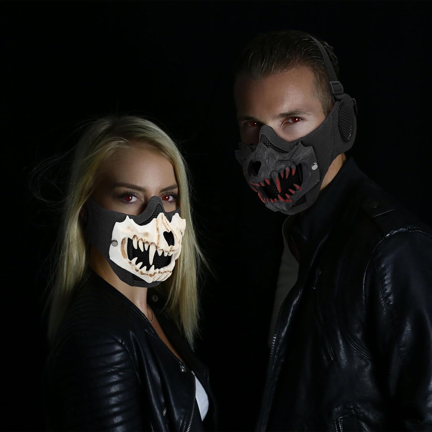 Airsoft – Máscaras tácticas de calavera de media cara con protección facial para las orejas, máscara de malla para Halloween, paintball, CS caza