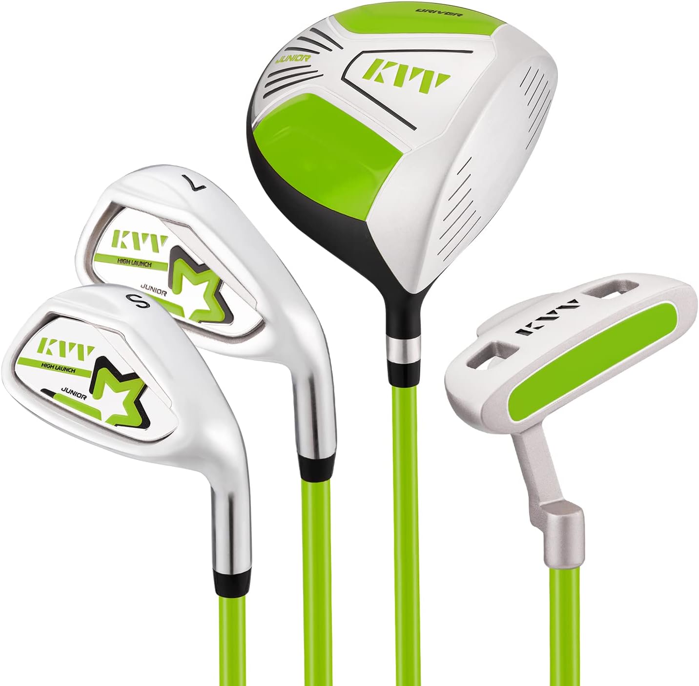 KVV Junior – Juego completo de palos de golf para niños y niños, mano derecha, incluye conductor de gran tamaño, hierros, putter, cubierta para la