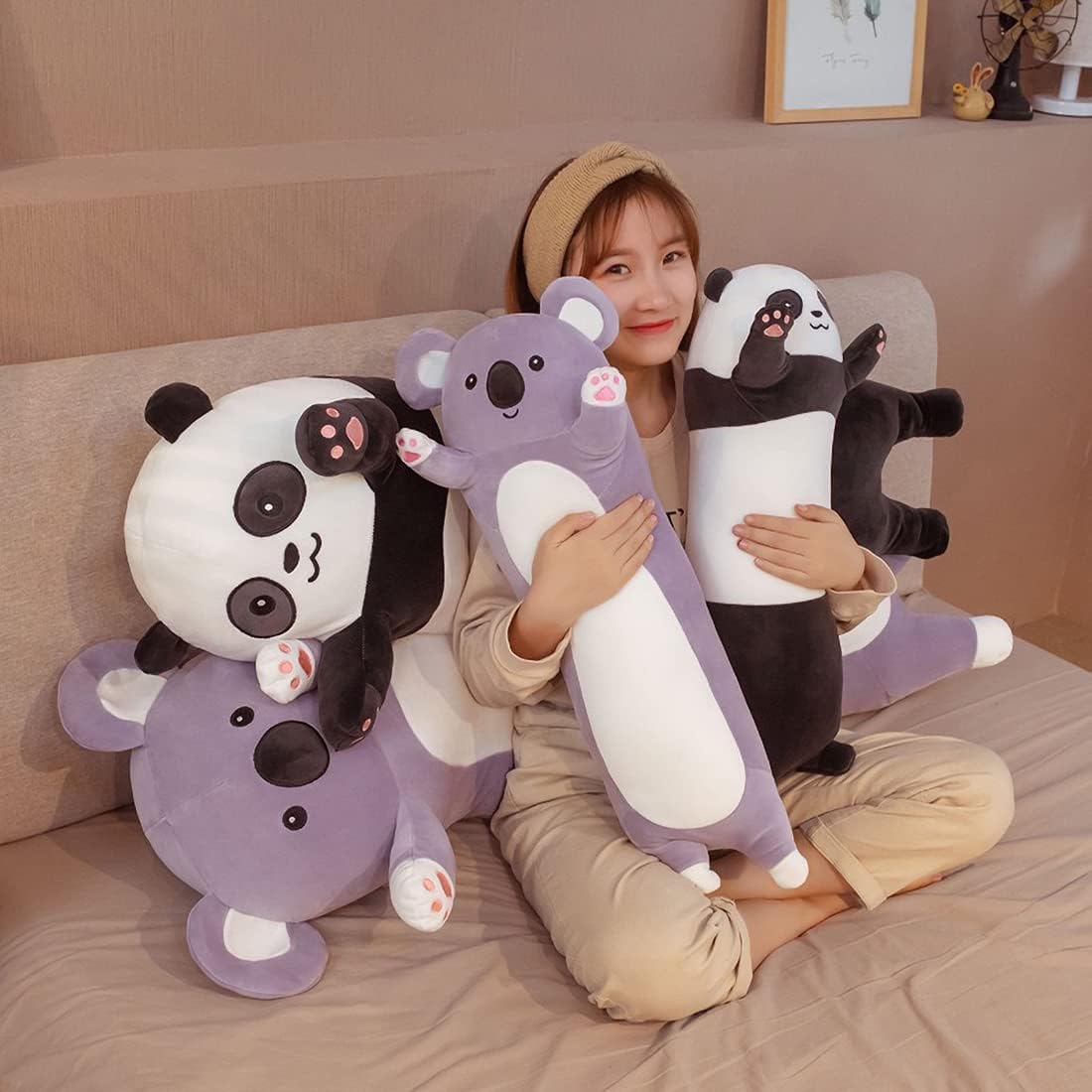 Almohada larga de felpa de panda, suave almohada de cuerpo largo de panda, bonita almohada de peluche de panda para niños, almohada larga de panda