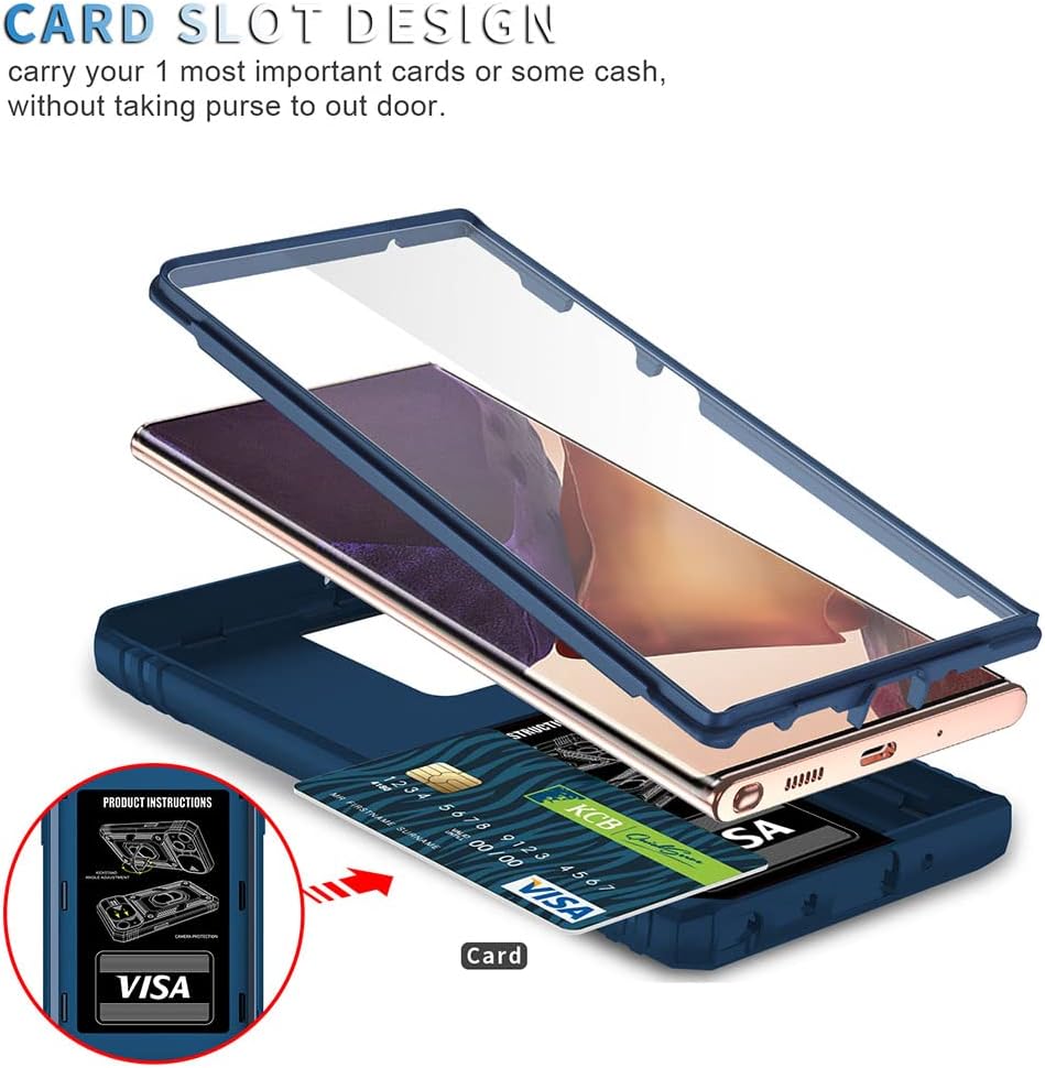 Funda para Samsung Galaxy Note 20 Ultra con cubierta deslizante para cámara y ranura para tarjeta y soporte de anillo, a prueba de golpes, grado