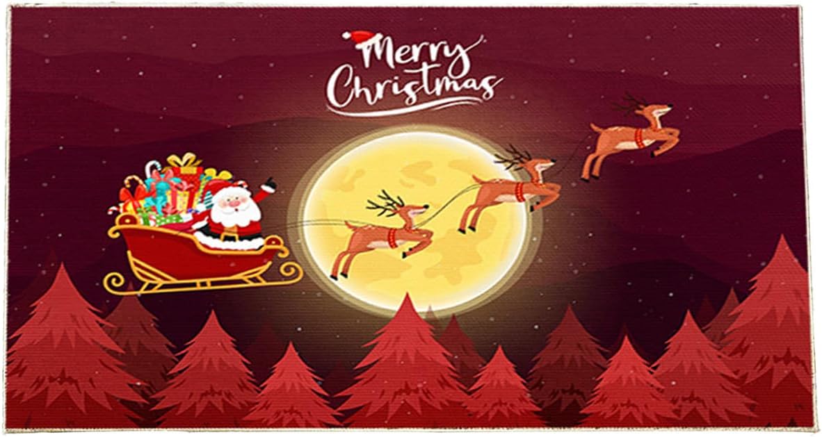 Tapete de la colección navideña para interiores y exteriores, antideslizantes, de perfil bajo para entrada, tapete de cocina con texto “Merry