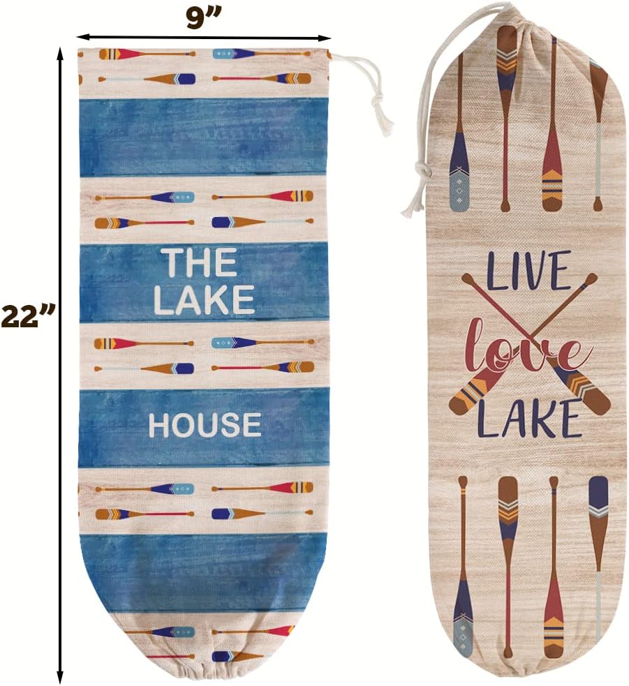 Lake House Decor – Juego de 2 dispensadores de bolsas de plástico para tienda de comestibles, almacenamiento y organización de bolsas de