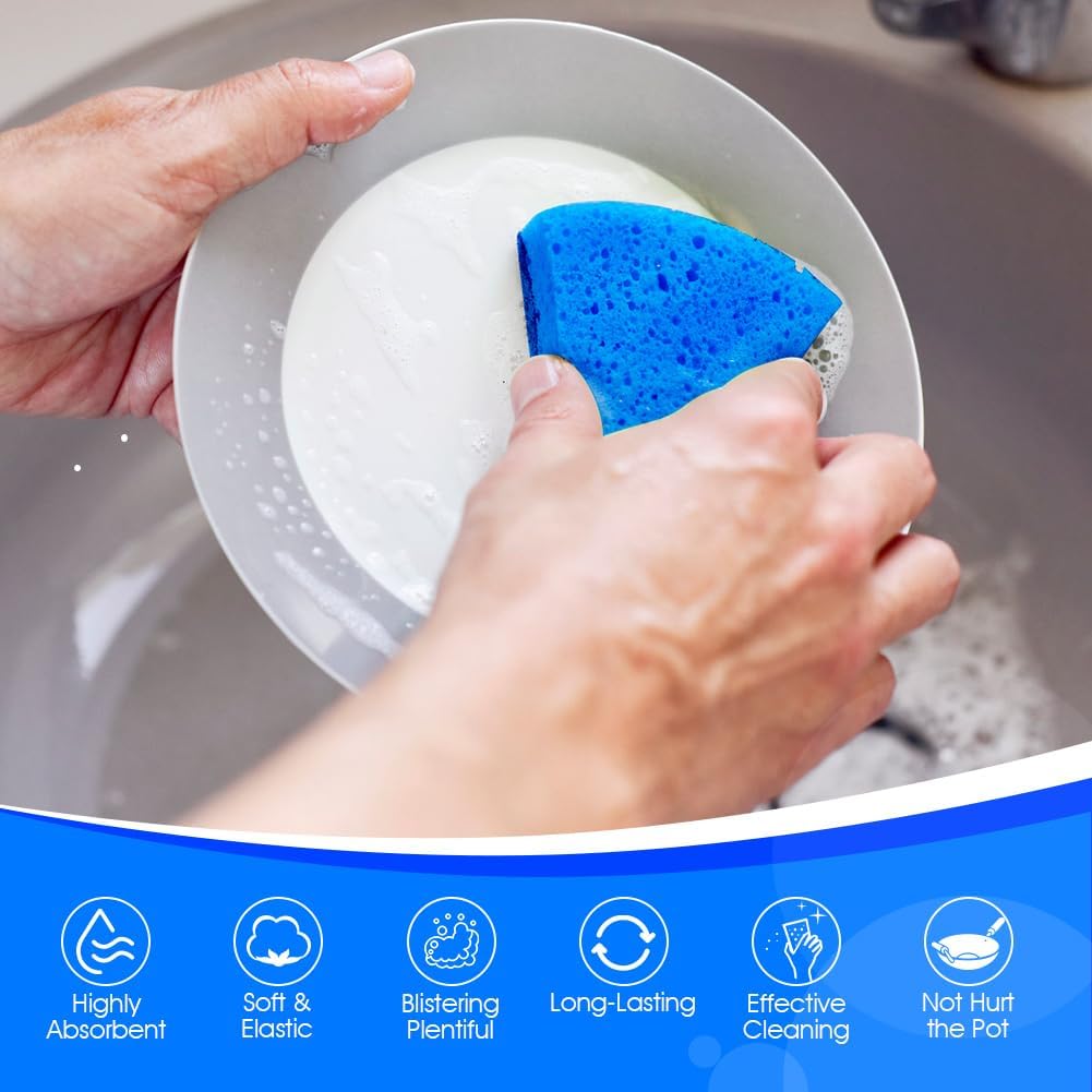 Orighty Paquete de 24 esponjas de celulosa antiarañazos, esponjas de cocina para cocina, baño y hogar, esponjas de doble cara para platos, esponjas