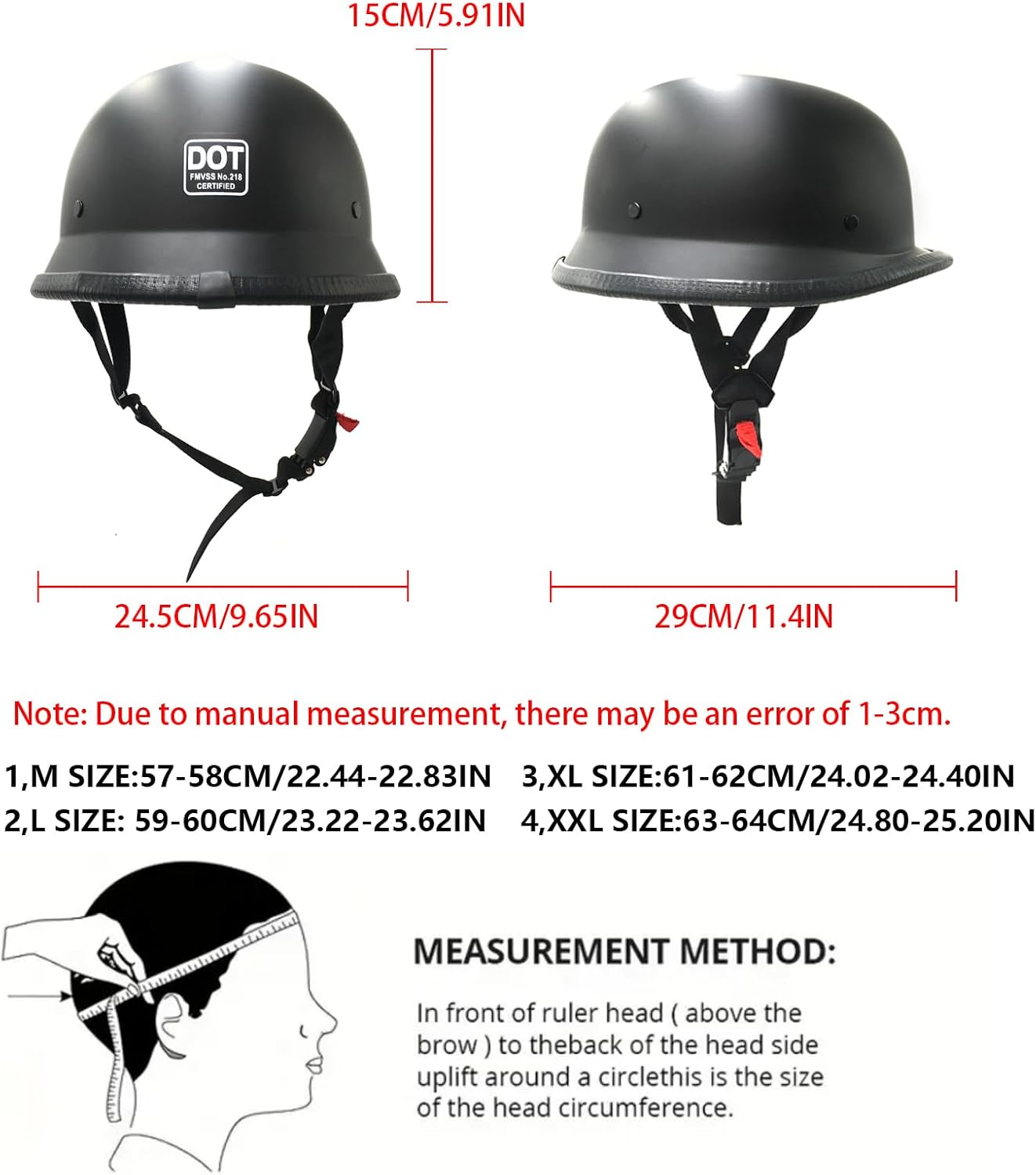 VRWEARE Casco de motocicleta de estilo alemán, aprobado por DOT, casco de media cara para hombres y mujeres, casco de media cara para motocicleta,