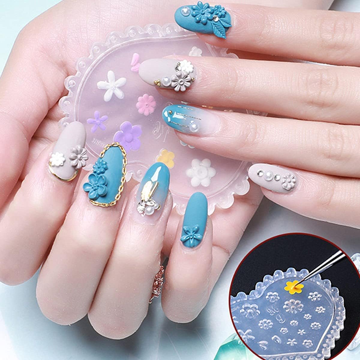 Paquete de 5 moldes de silicona 3D para arte de uñas, moldes decorativos de flores pequeñas para decoración de uñas, moldes de resina para manicura