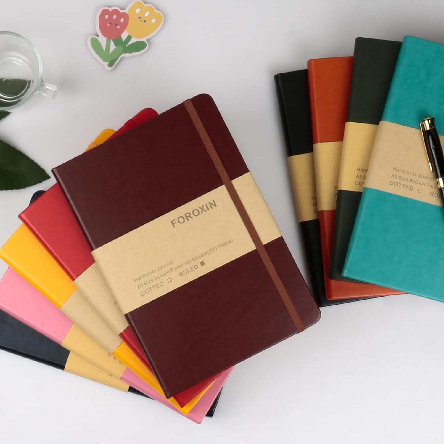 Cuaderno de diario (A5, color marrón), 192 páginas, tamaño mediano de 5.7 x 8.3 pulgadas, papel grueso de 2.82 ozm, tapa dura