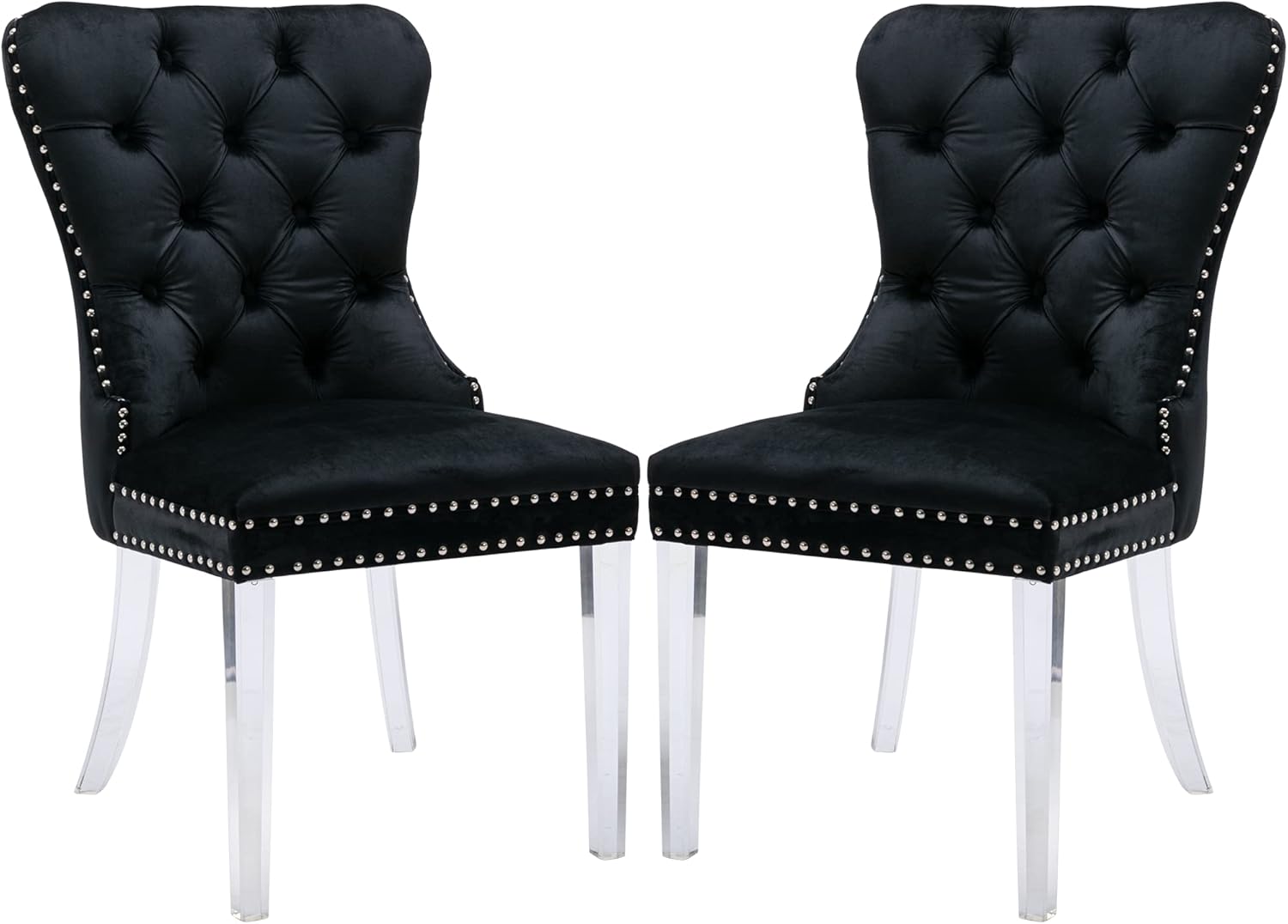 chairus Juego de 2 sillas de comedor modernas de terciopelo Parsons con respaldo copetudo, sillas de sala de estar con patas de acrílico