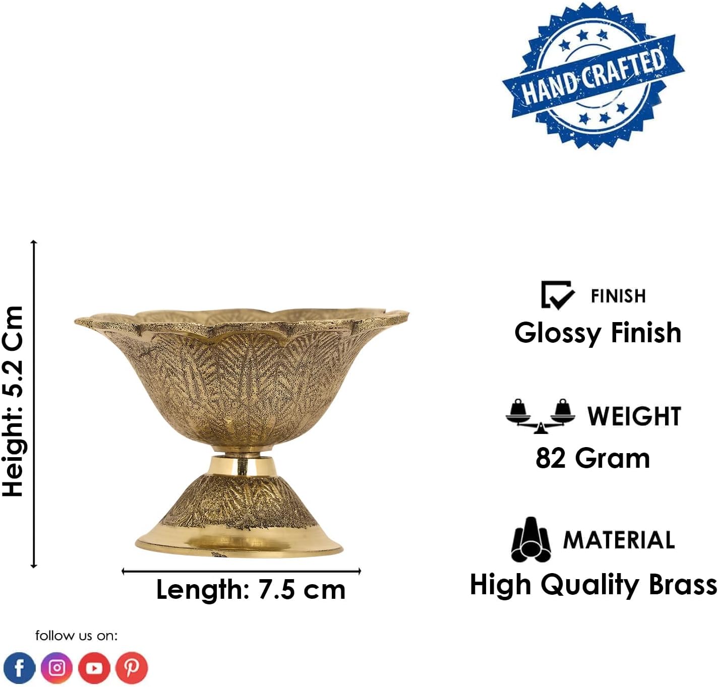 SATVIK – 1 pieza de latón en forma de flor Diya diseño grabado Devdas Metal Akhand Dia Festival Diwali Puja Pooja Mandir Home Temple Oil Lamp con