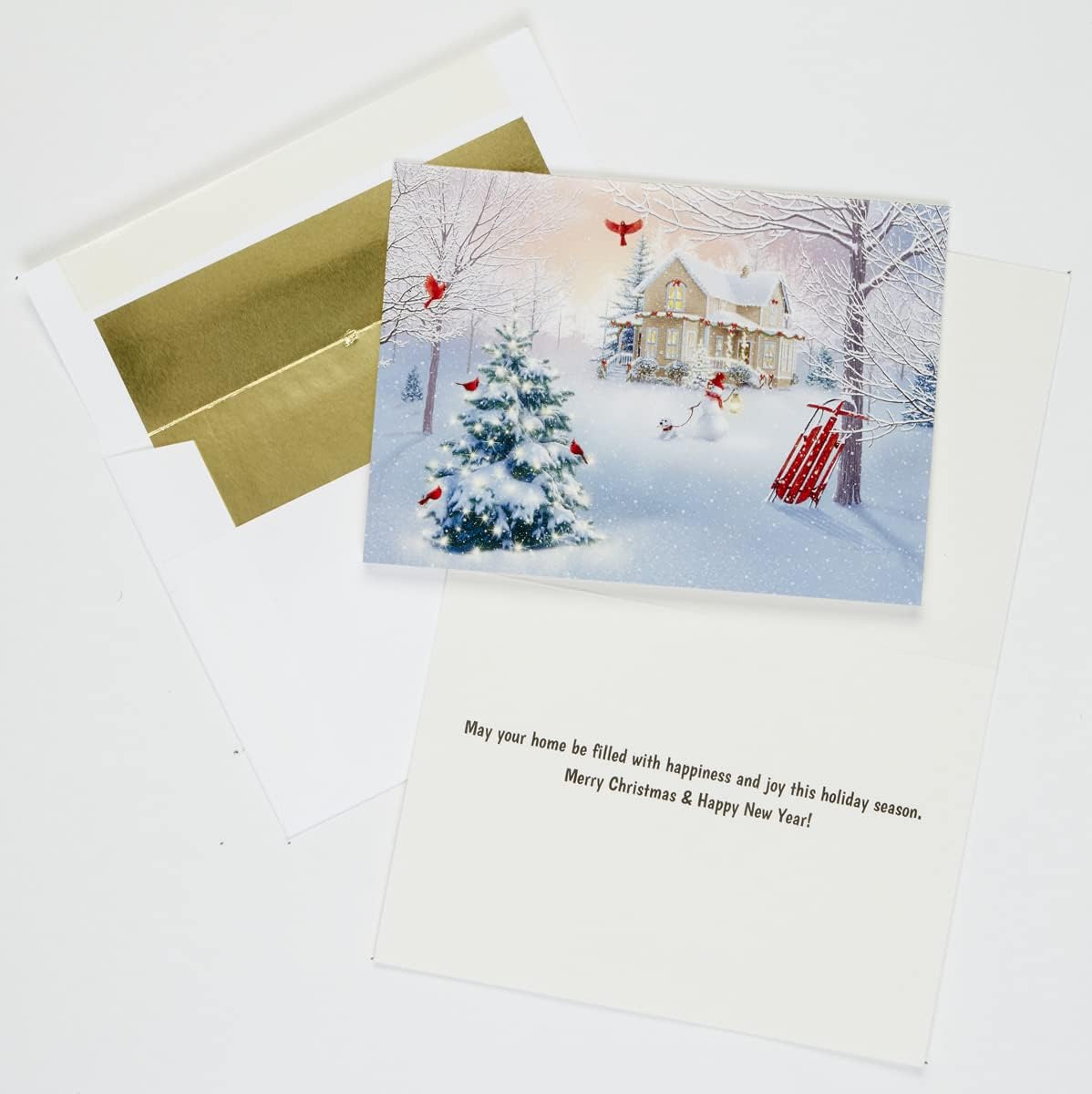 Box Home para tarjetas de Navidad de Navidad, 15 tarjetas, 16 sobres de papel de aluminio