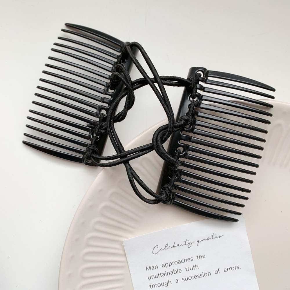 Peine de pelo elástico ajustable negro,Clip de pelo elástico doble peine,Horquillas para el cabello sin pliegues, horquillas dobles Peines para