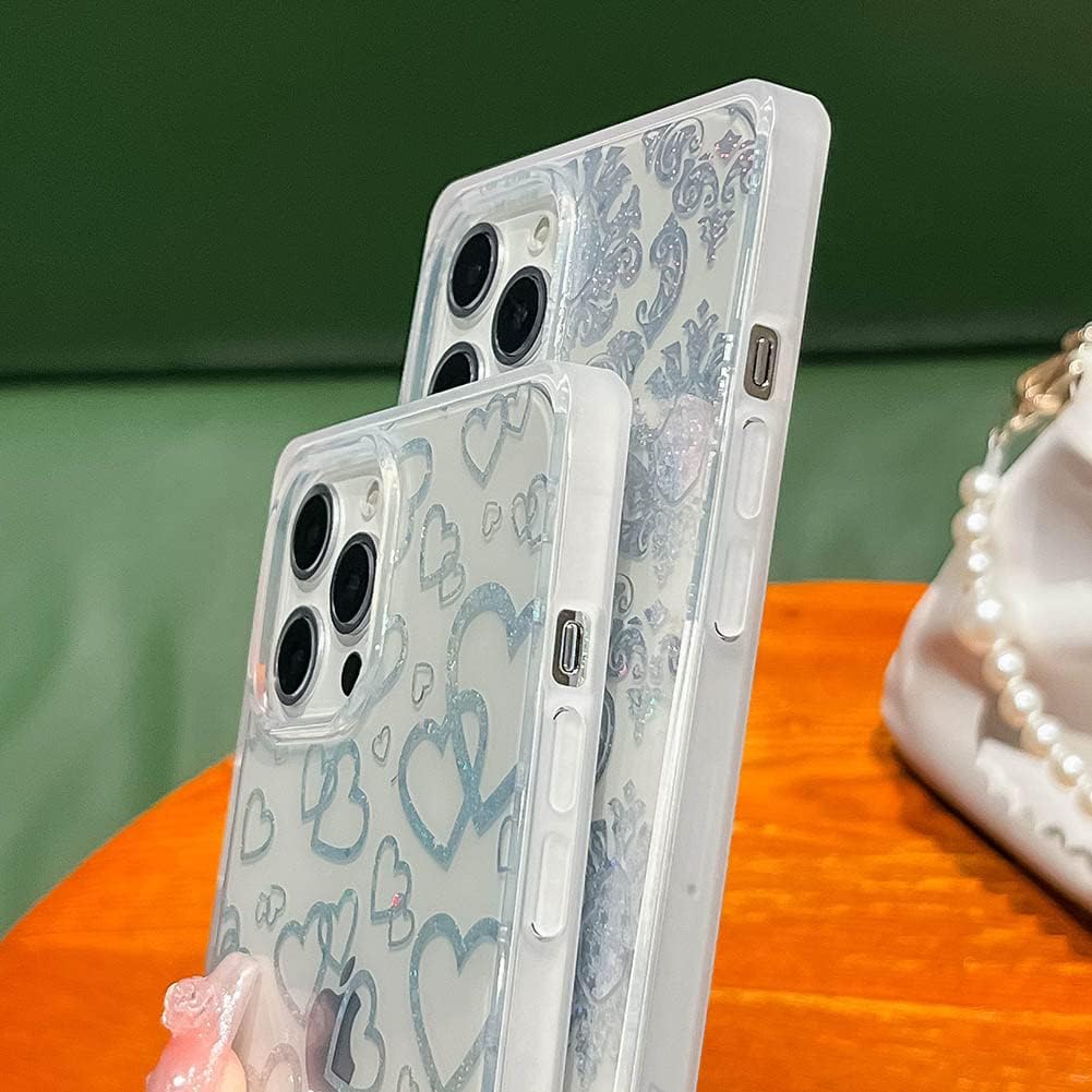 KERZZIL Funda transparente de lujo con borde cuadrado compatible con iPhone 13 Pro, delgada, elegante, retro, flor suave, gel de silicona TPU a