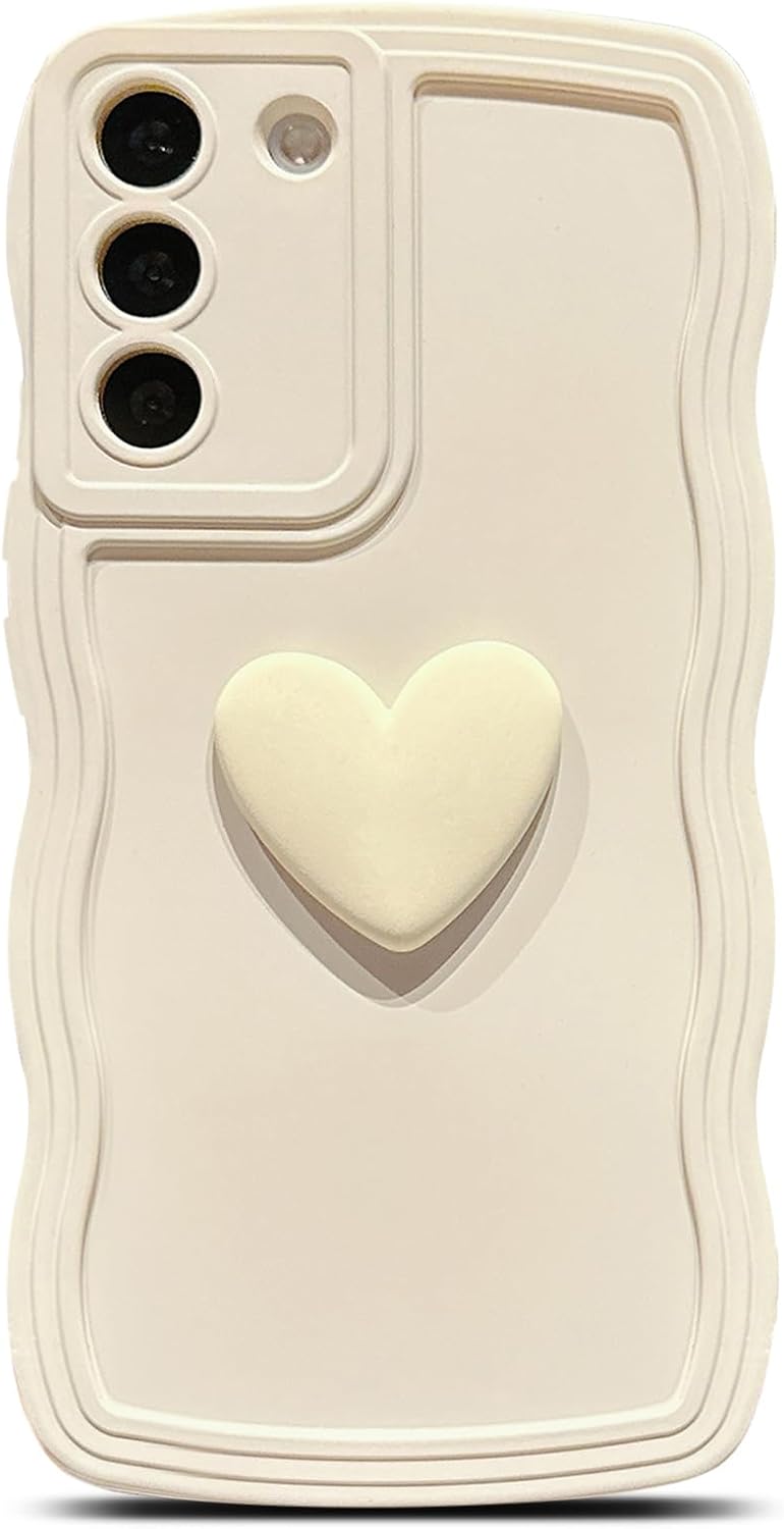 LYQZDT Funda compatible con Samsung Galaxy S22, bonita funda 3D de color sólido con forma de corazón de amor, marco de onda rizada, a prueba de