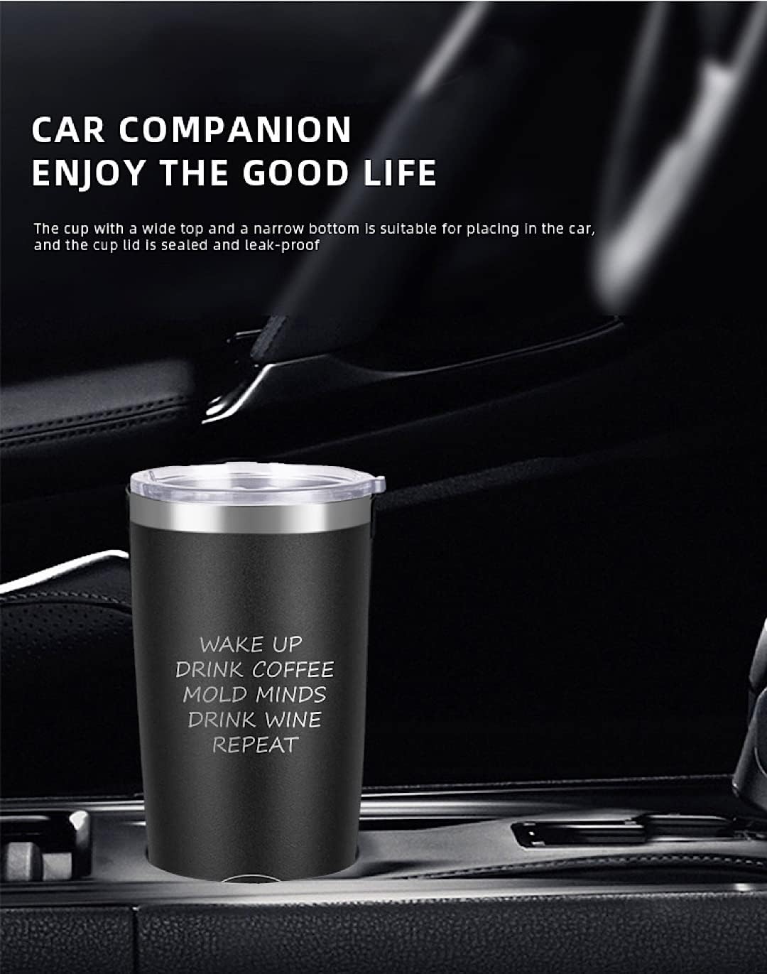 P W P Vaso de 20 onzas para café y bebida, café con diseño de mentes y repetición de vino, vaso de acero inoxidable, taza de café de viaje, vaso
