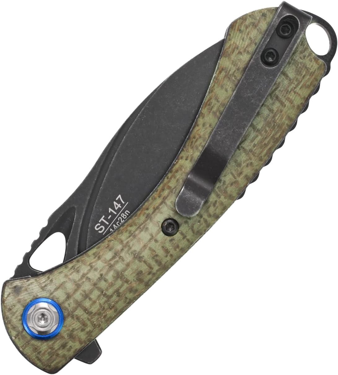 Sitivien ST147 – Cuchillo de bolsillo plegable, hoja de acero 14C28N lavada a la piedra negra con mango de micarta, cuchillo de herramienta EDC para