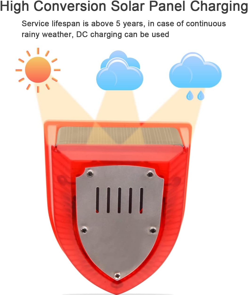 Alarma de viaje antirroboantiintrusión, sirena solar de sonido y luz para interiores y exteriores, 129dB DIY hogarcampamentoalarma de seguridad