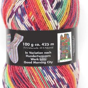 Yarn Ave Hilo de calcetín de 4 capas de ópalo según la colección Hundertwasser, 75% lana 25% poliamida teñido espacialmente colorido hilo para tejer Yarn Ave Hilo de calcetín de 4 capas de ópalo según la colección Hundertwasser, 75% lana 25% poliamida teñido espacialmente colorido hilo para tejer