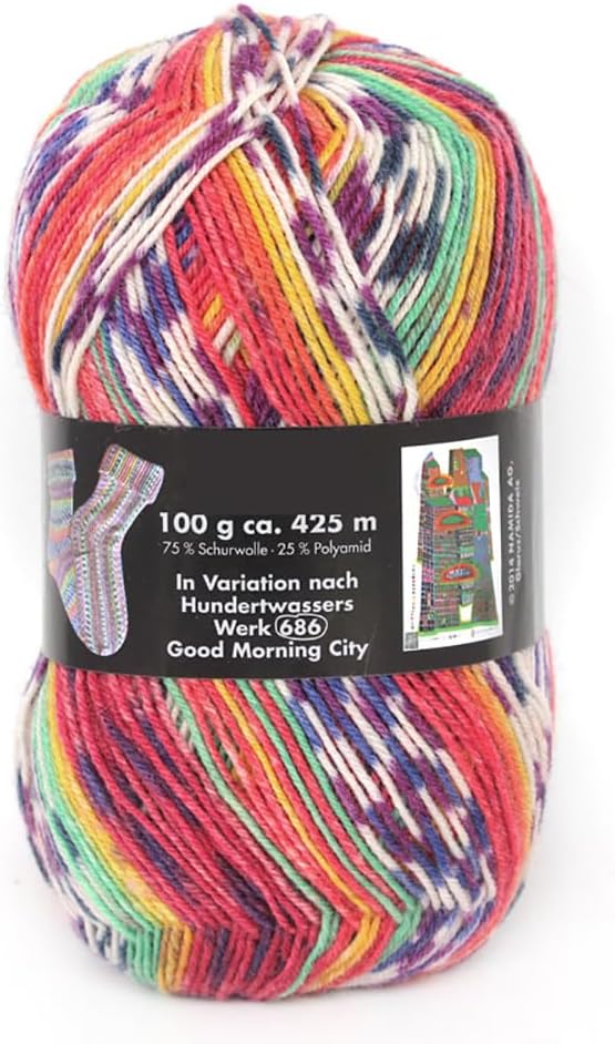 Yarn Ave Hilo de calcetín de 4 capas de ópalo según la colección Hundertwasser, 75% lana 25% poliamida teñido espacialmente colorido hilo para tejer