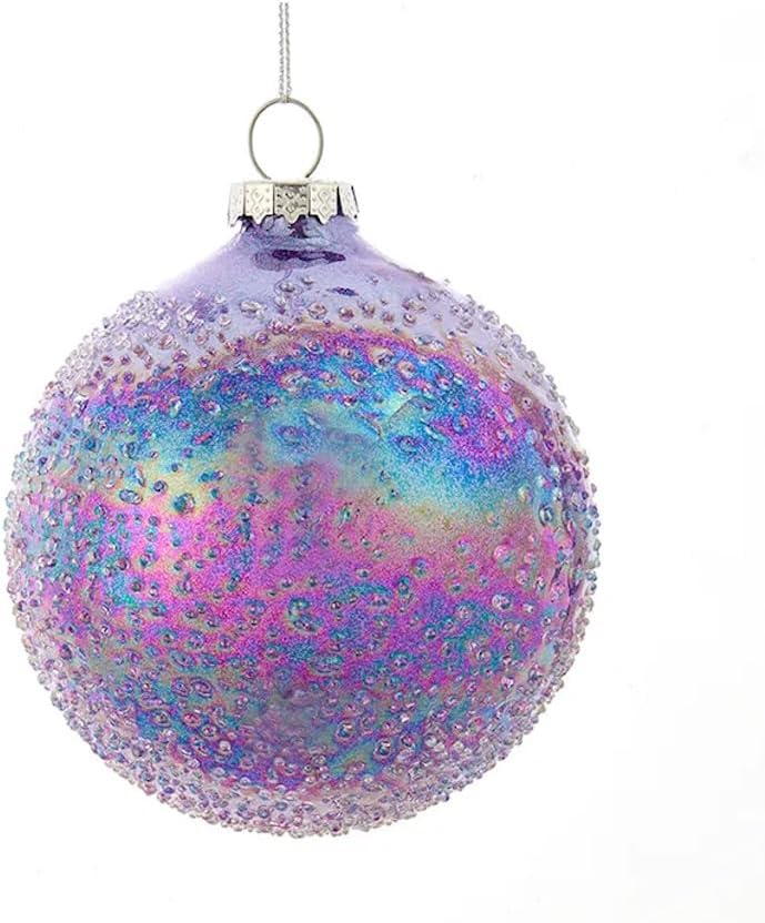 The Bridge Collection ICY – Adorno de bola de lavanda iridiscente, adorno de cristal morado brillante con cuentas para decoración navideña, bola