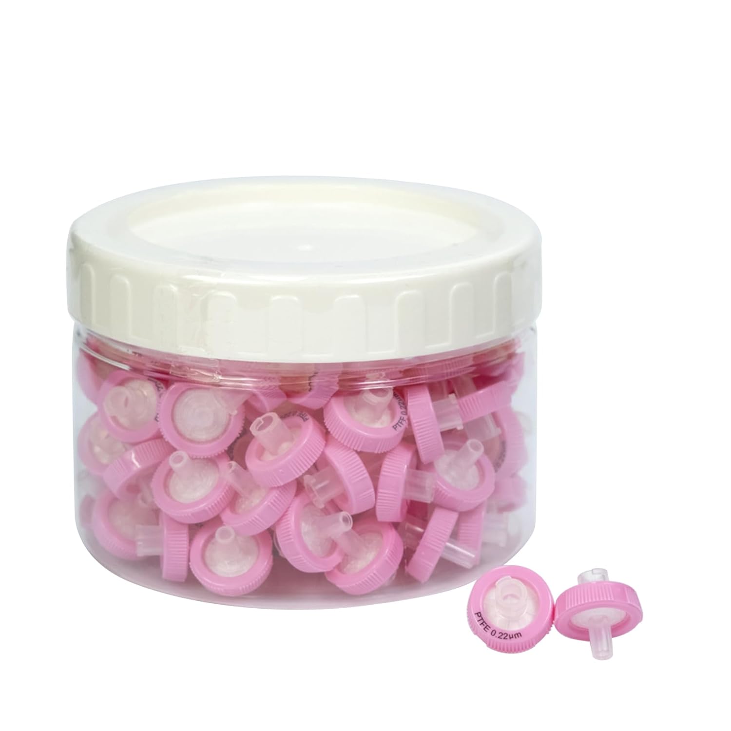 100 filtros de jeringa, filtración hidrofóbica de PTFE, 0,22 um micrones, tamaño de poro, 0.512 in, diámetro de membrana, disco de membrana de PTFE