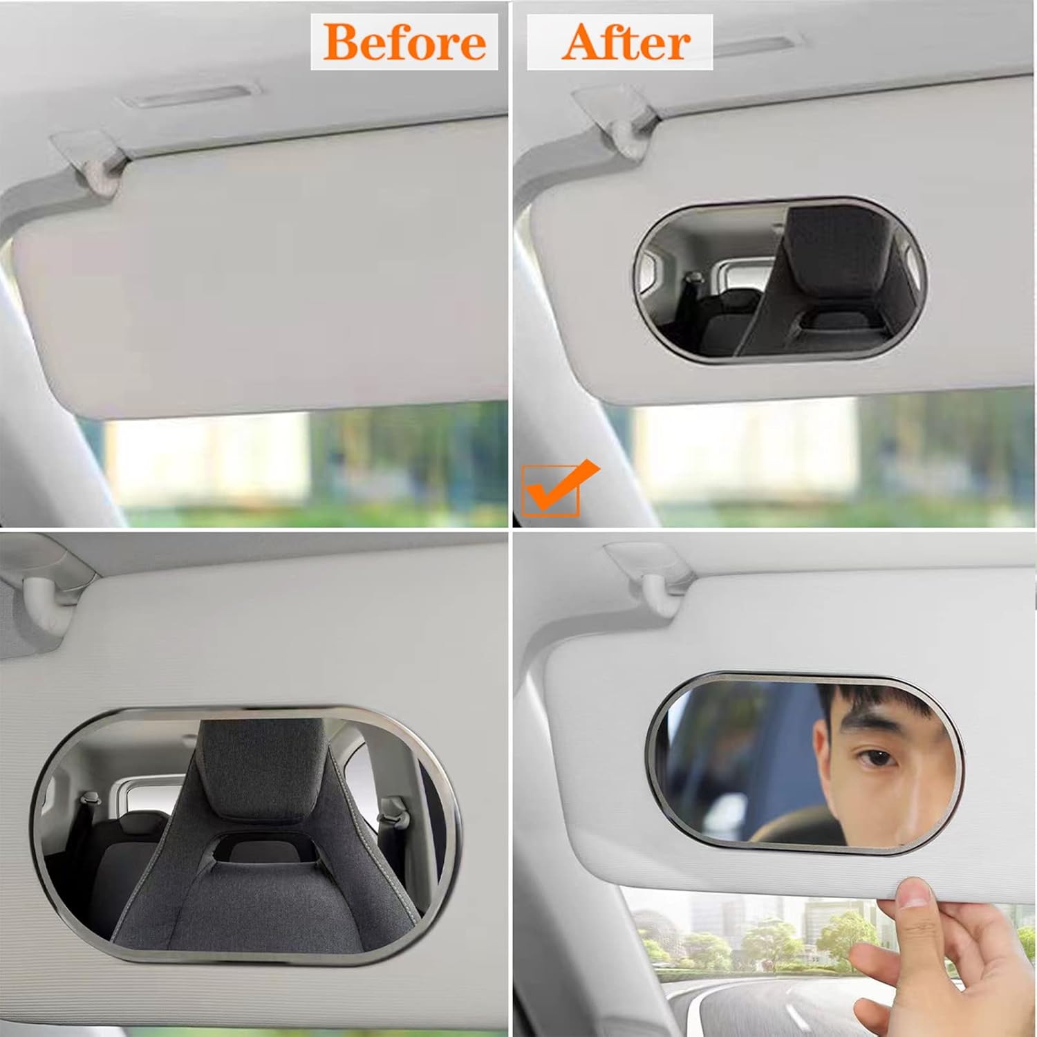 Espejo interior del coche, accesorios de estilo, espejo universal para asiento de automóvil, espejo de maquillaje autoadhesivo portátil, visera de