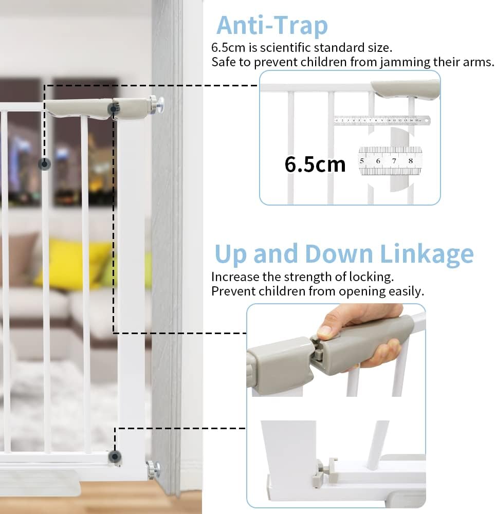 Puerta de bebé de metal para escaleras, puerta de seguridad de cierre automático, puerta para niños extra alta y ancha, puerta de perro de fácil