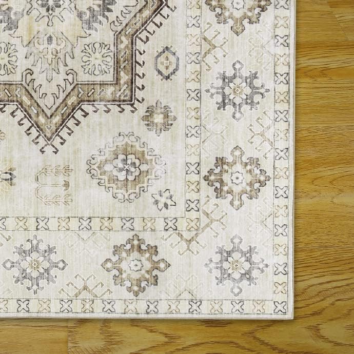 Fashionwu Alfombra bohemia de 5 x 8 pies, estilo oriental para dormitorio, tapete de baño, medallón envejecido, lavable a máquina, alfombra estética