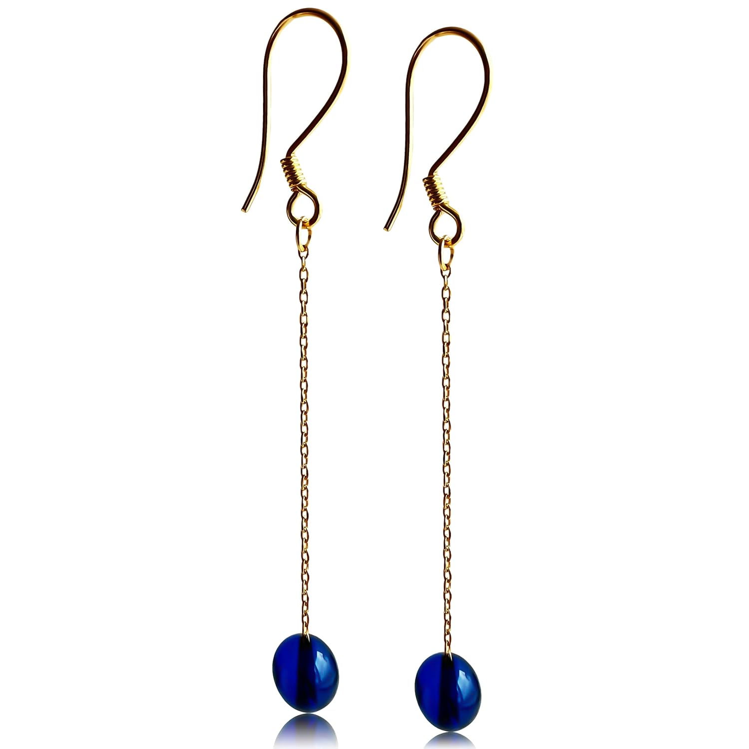 Amberistan Dangle Amber Earrings – Gold Plated Sterling Silver Earrings for Women – Blue, Red, or Green Baroque Amber Colors – Dainty Drop Long