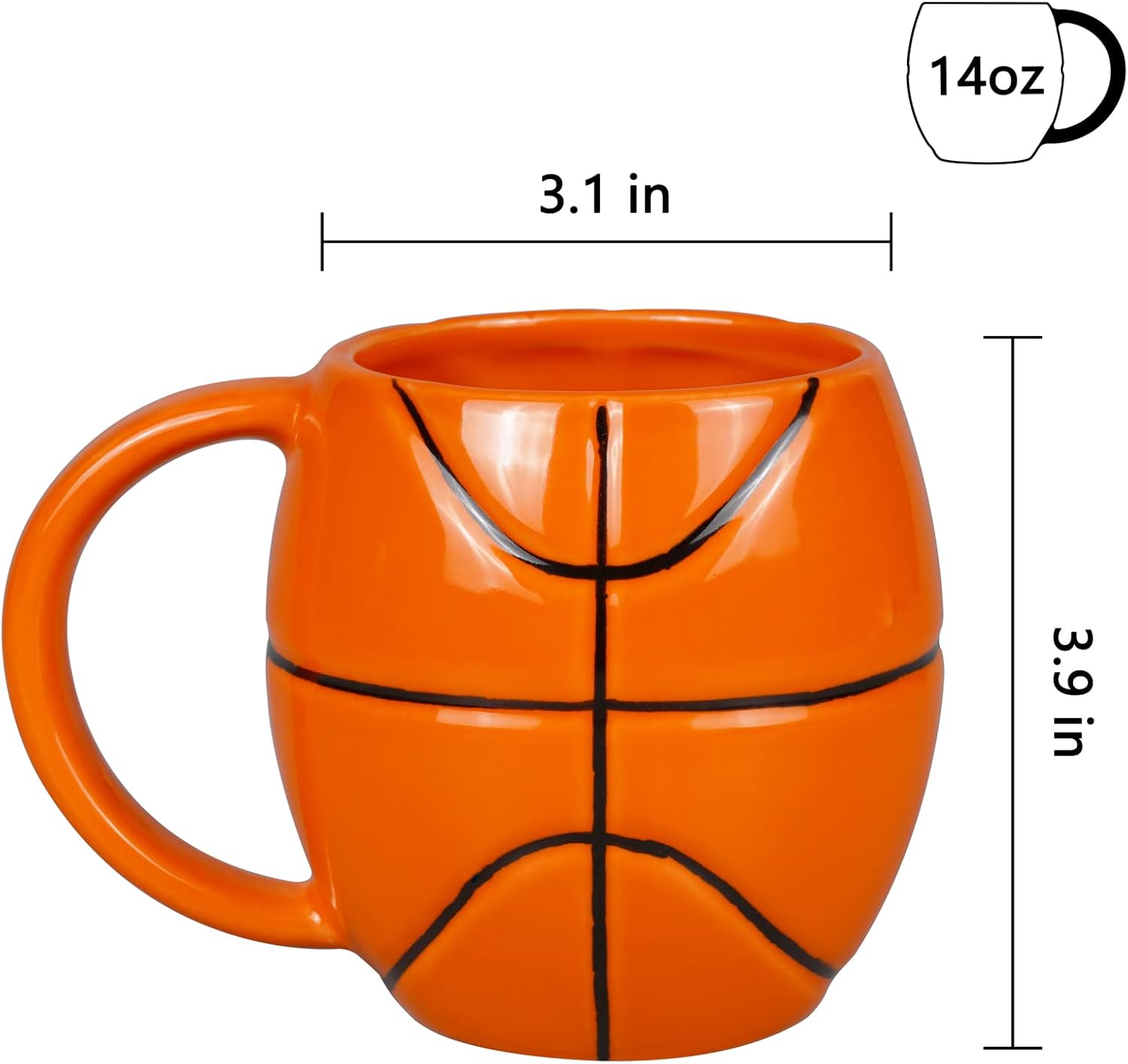 Taza de café de cerámica de baloncesto de 14 onzas, taza de café novedosa para hombres y mujeres, regalos para cumpleaños, Navidad, inauguración de
