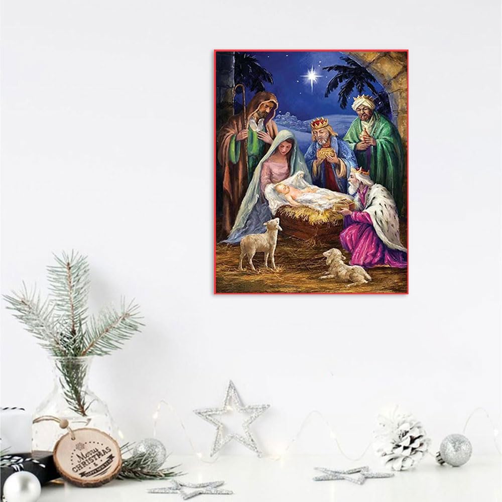 Kits de punto de cruz con estampado de escena de pesebre, diseño de Navidad, Jesús nació, kit de punto de cruz para principiantes, adultos,
