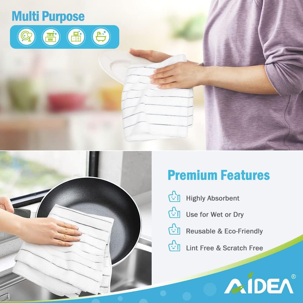 AIDEA Paquete de 8 toallas de cocina, 18 x 26 pulgadas, toallas de secado súper absorbentes para platos, toallas de cocina de microfibra multiusos
