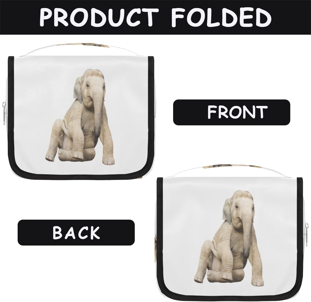 QsirBC Bolsa de aseo de elefante lindo de animales para mujer, organizador de maquillaje de viaje con gancho para colgar, bolsas de cosméticos de