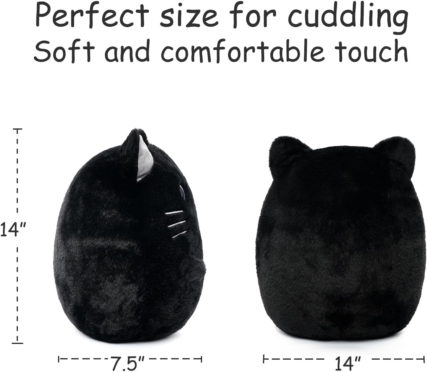 WEIGEDU Gatito negro de peluche con ojos bordados para niño y niña, decoración de Halloween, cojín de almohada, sofá, regalos de inauguración de la