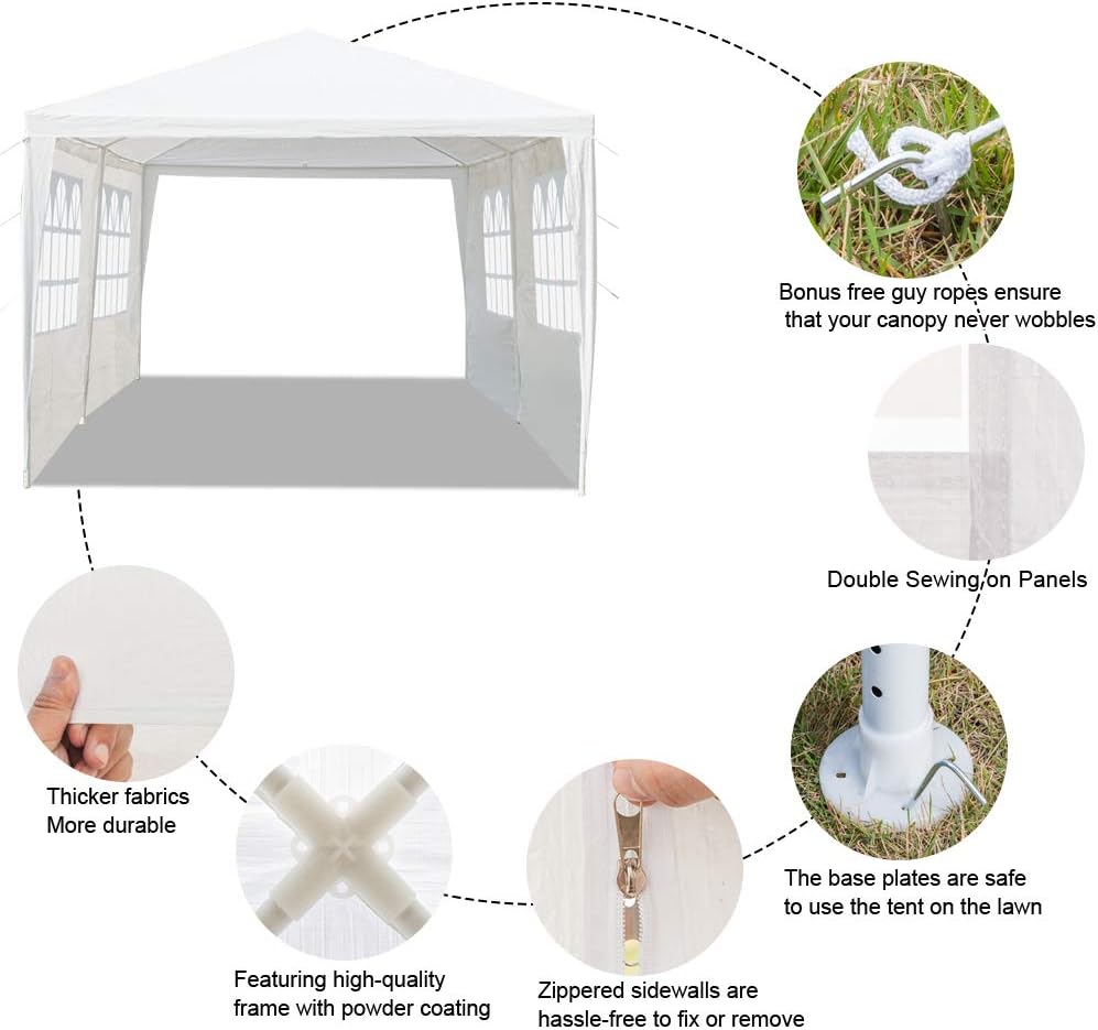 Toldo impermeable de 10 x 20 pies para exteriores, carpa para fiestas, bodas, carpa de refugio con 4 paredes laterales extraíbles, color blanco