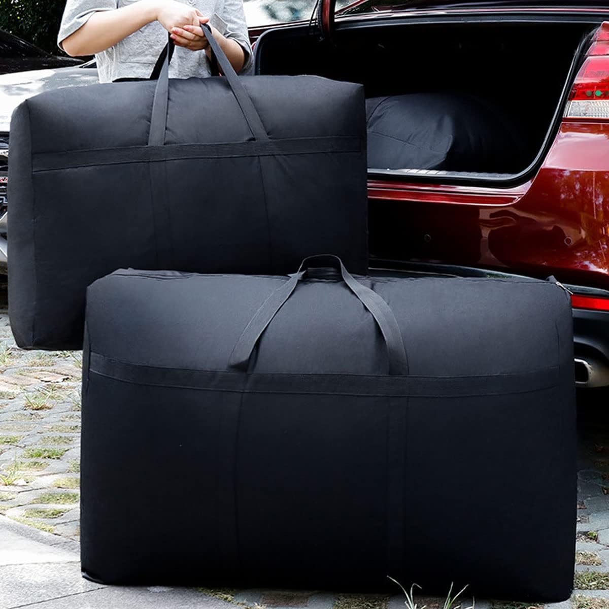 IWEIK Bolsas de almacenamiento multiusos extra grandes y resistentes, bolsas de lona para ahorrar espacio (120 litros, negro)