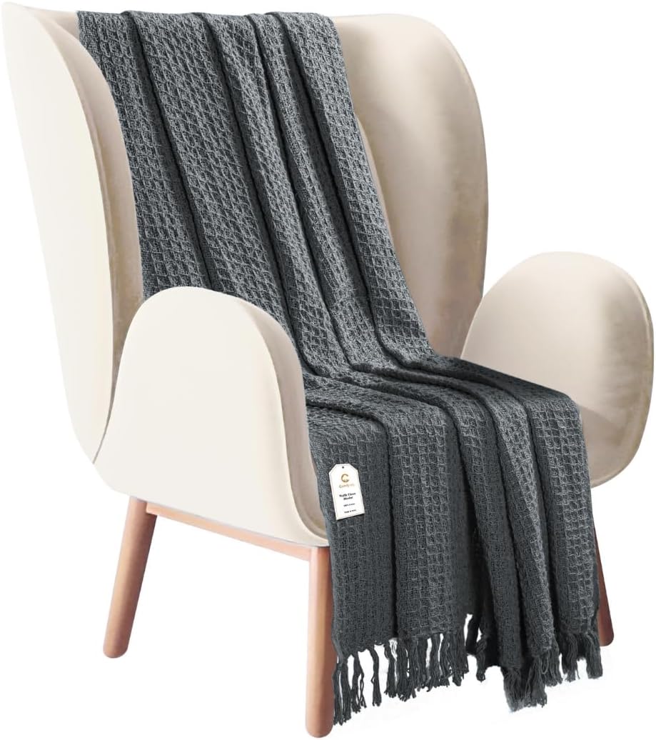 Comfy-co Manta 100% algodón de punto gofre, calidad de 405 GSM, ligera, lavada, suave, transpirable, para adultos y niños, capa perfecta para sofá,
