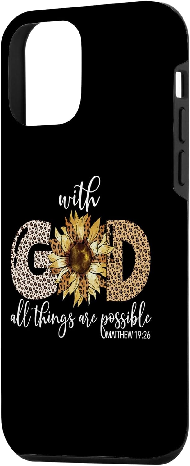 Funda para iPhone 12 mini With God All Things Are Possible Leopard Sunflower Faith