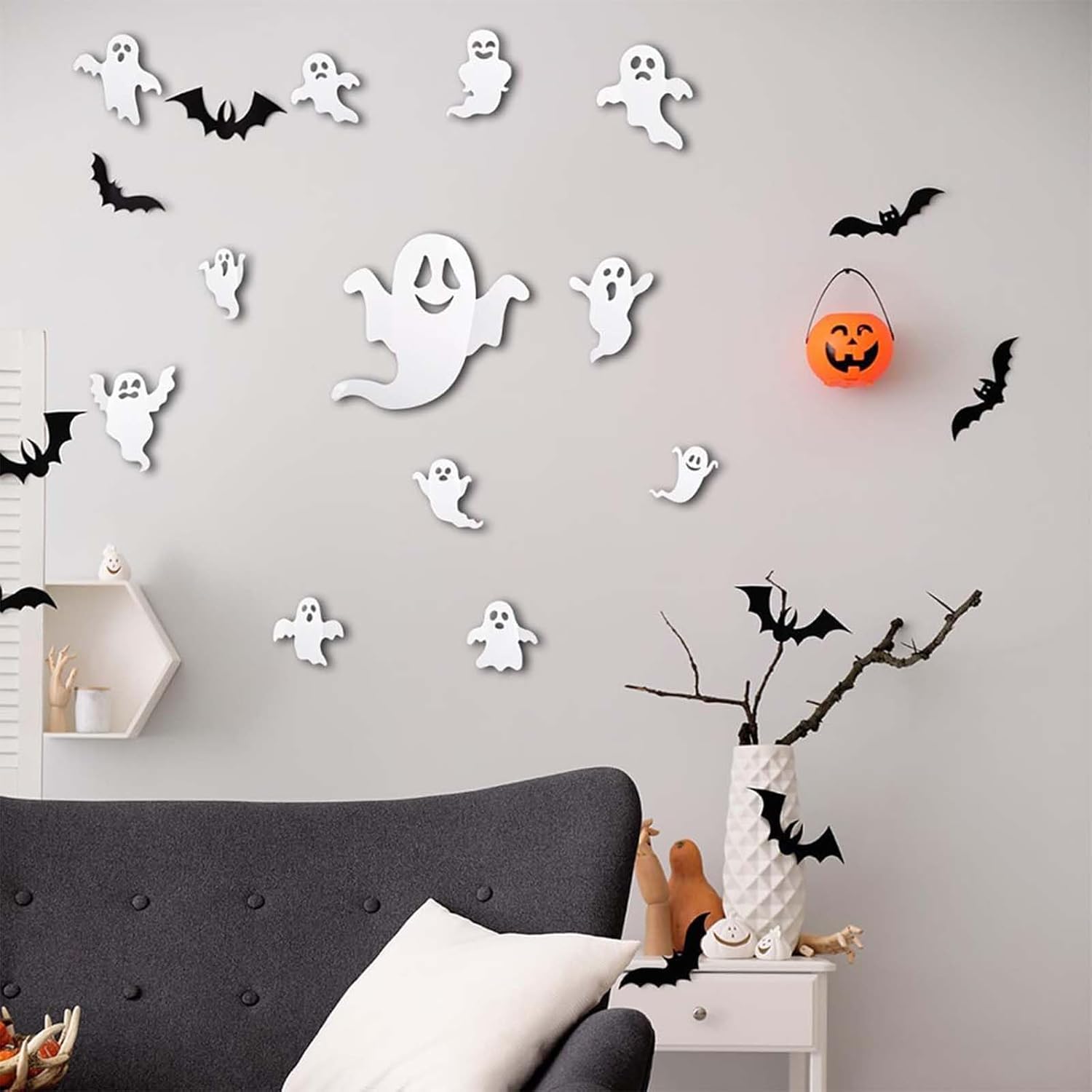 Adhesivo 3D para ventana de fantasma, Halloween para ventanas de cristal, calcomanías de fantasma 3D de PVC para decoración del hogar de Halloween