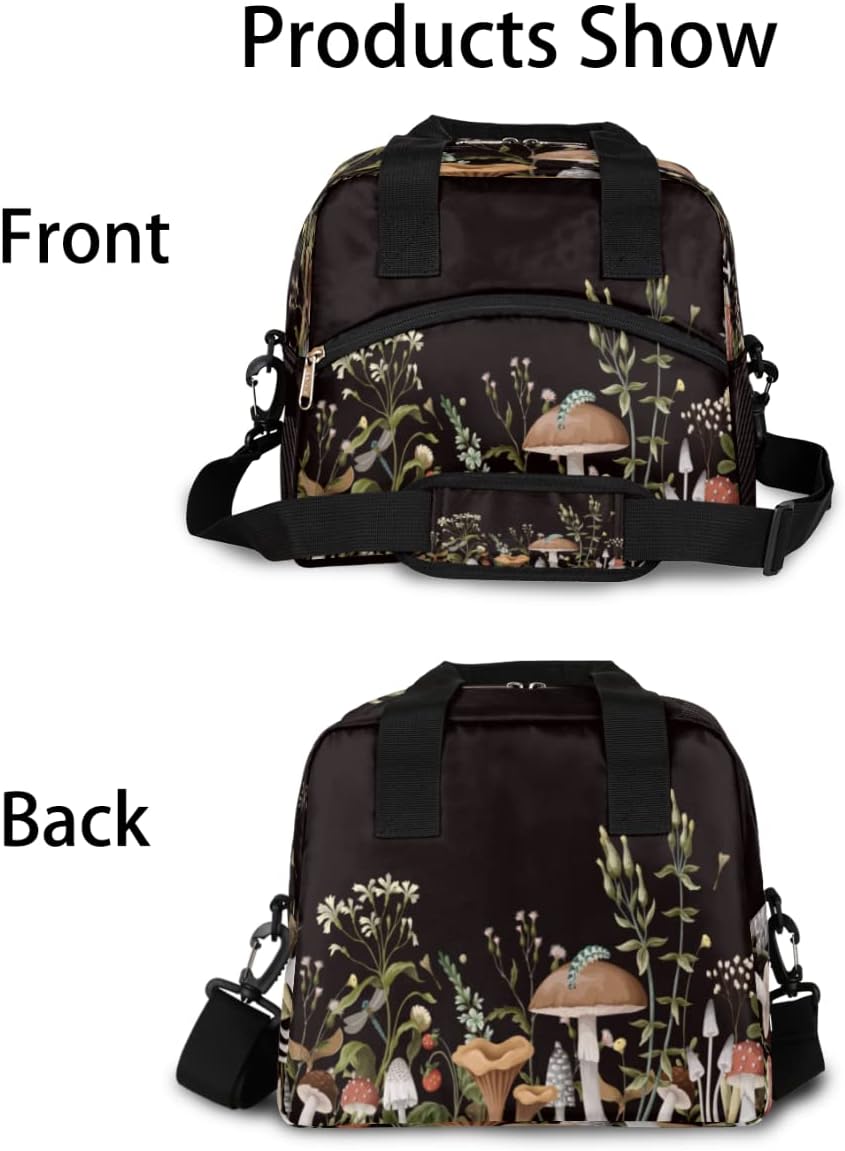 Lonchera con diseño de hongos del bosque, bolsa aisladaenfriadora para mujeres, hombres, niñas, niños, hojas de hierbas, bolsa de almuerzo con