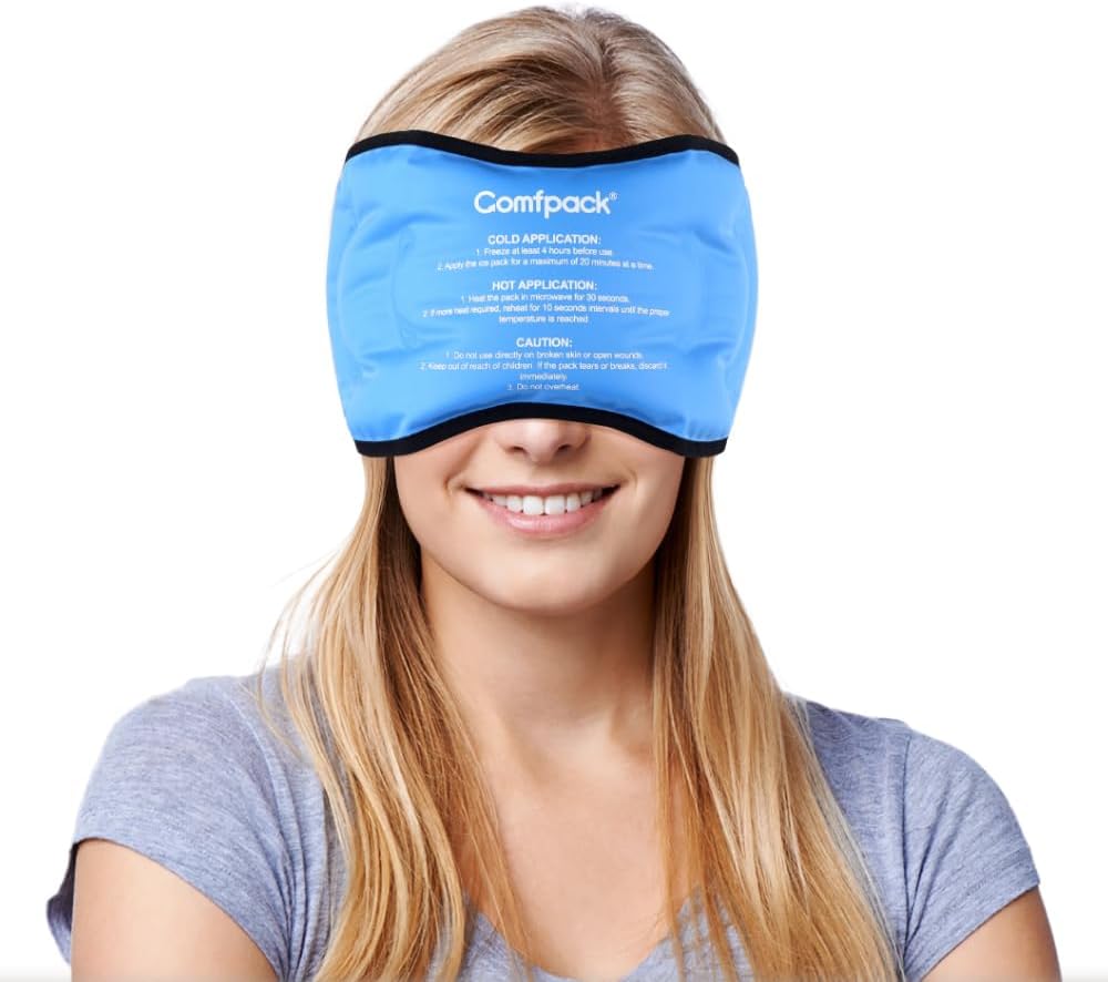Comfpack Bolsa de hielo para la cabeza para migraña y dolor de cabeza, con respaldo de felpa suave, máscara de gel refrescante para terapia fría y