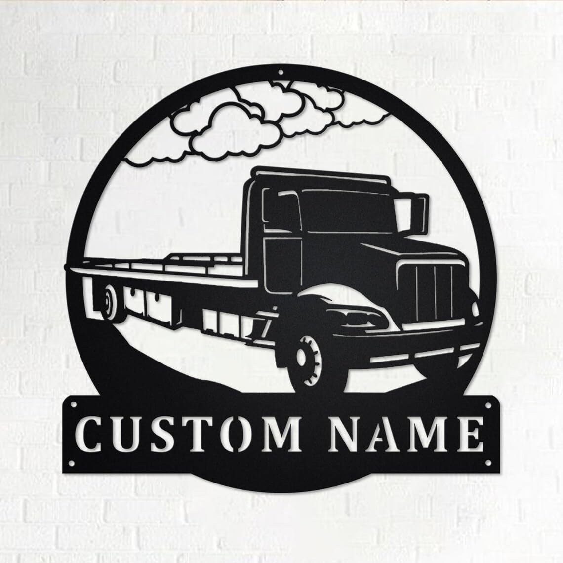 Arte de pared de metal personalizado para camión de remolque de cama plana, decoración del hogar de camas, letrero de nombre de conductor de camión