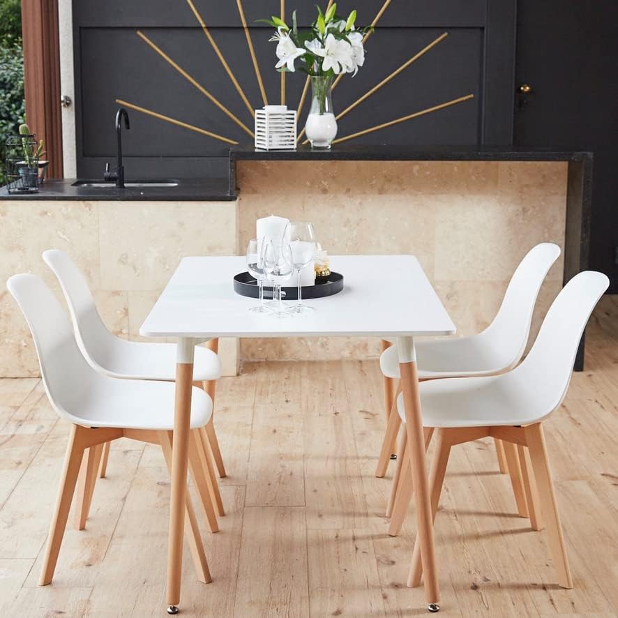 +gardenlife Magnolia Nordic Chair Design – Sillas sin brazos laterales de plástico de madera para comedor  Juego de 4  Blanco